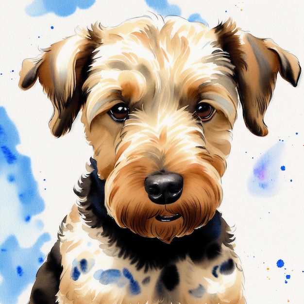 Een mooie Airedale Terrier-hond Waterverf die Dynamische Elegantie Generatieve AI schildert