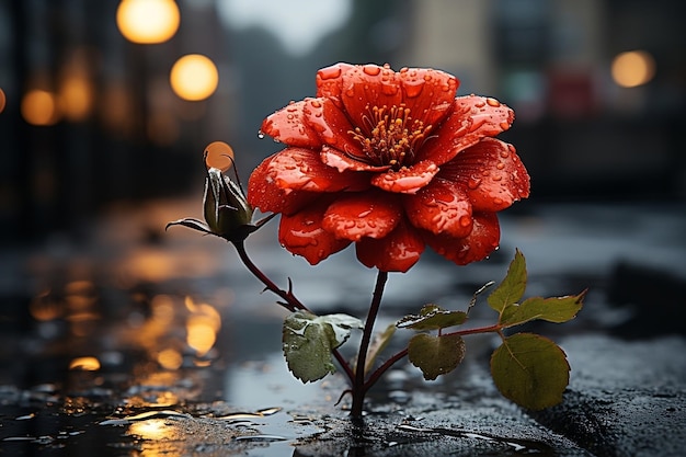 Een mooie bloem in de regen