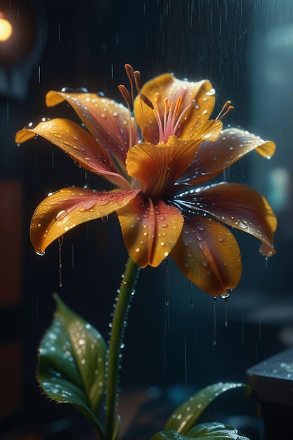 Een mooie bloem in de regen.