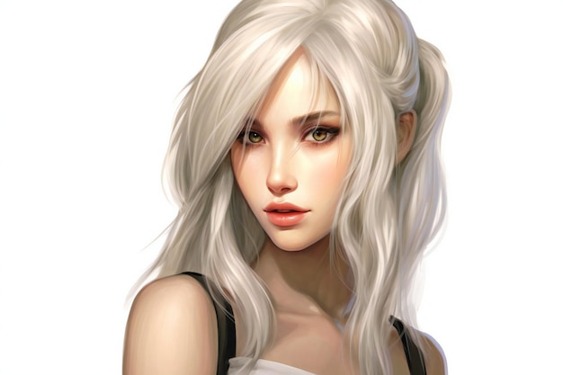 Een mooie blonde vrouw met wit haar en groene ogen