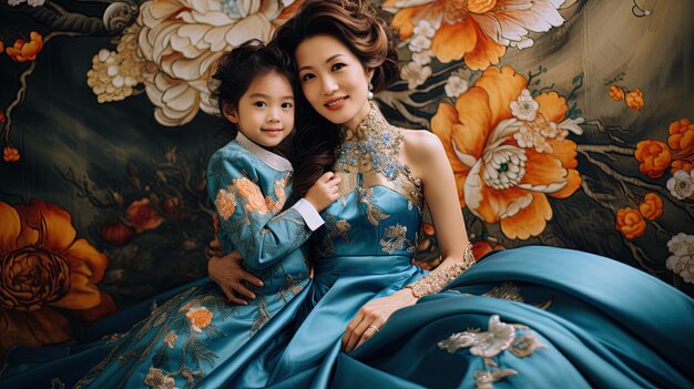 Een mooie Chinese dame en haar schattige dochter