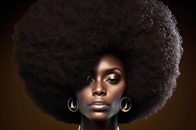 Een mooie donkere vrouw met een groot afrohaar