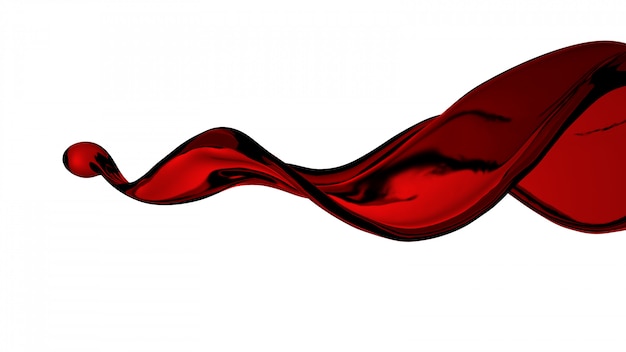 Een mooie, elegante scheut rode vloeistof. 3D-afbeelding, 3D-rendering.