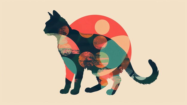 Foto een mooie illustratie van een kat met een kleurrijke abstracte achtergrond