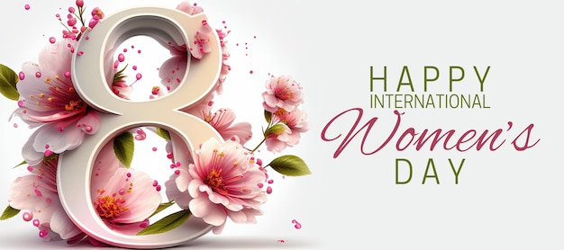 Een mooie illustratie van het nummer 8 met bloemendetails siert deze elegante banner die is gemaakt ter ere van Internationale Vrouwendag