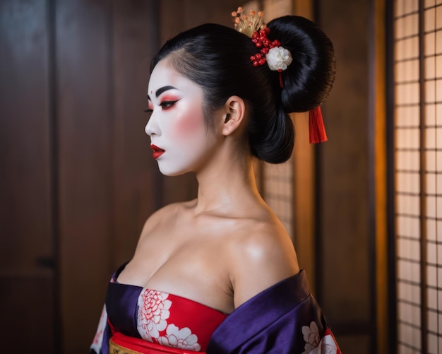 Foto een mooie japanse geisha in een traditionele kimono.