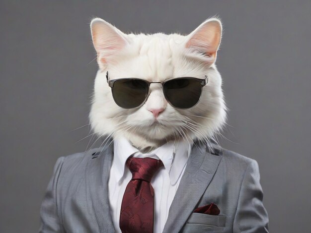 Een mooie kat met een zonnebril en een pak.