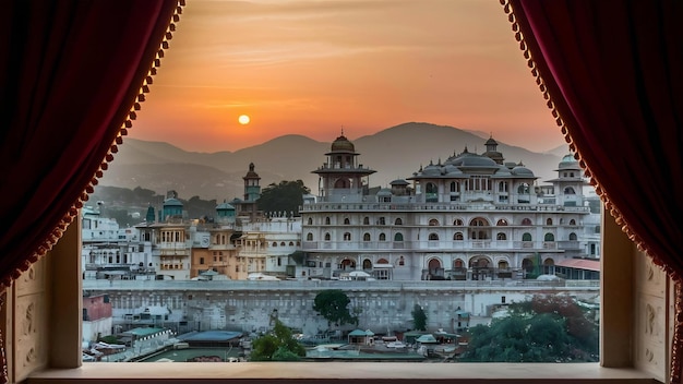 Een mooie opname van Udaipur vanuit het raam van het stadspaleis.