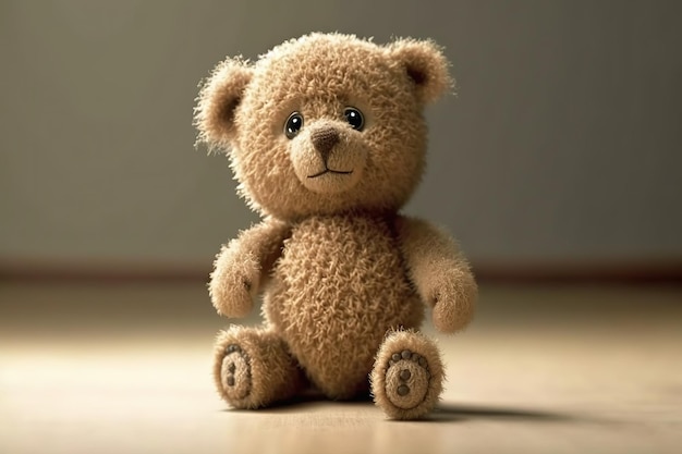 Een mooie teddybeer zit op de vloer in de kamer Generative AI