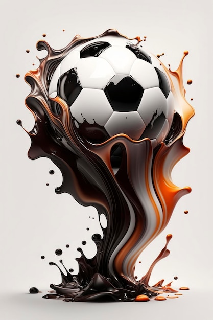 Een mooie voetbal op een witte achtergrond in de stijl van vloeibare mengvormen