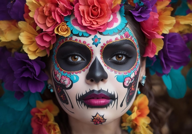 Een mooie vrouw gekleed als een catrina.