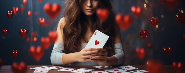 Een mooie vrouw houdt pokerkaarten in haar handen Generatieve AI