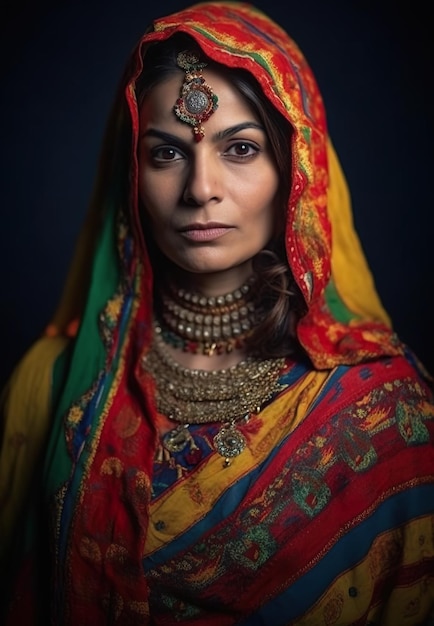 Een mooie vrouw in een kleurrijke generatieve ai-afbeelding van sari
