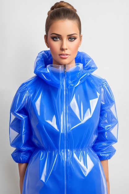 Foto een mooie vrouw in kleding vuilnis concept milieubescherming tegen plastic vervuiling