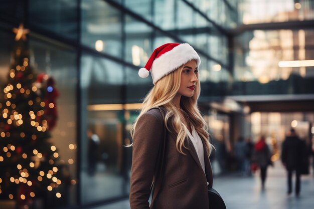 Een mooie vrouw met kerstattributen