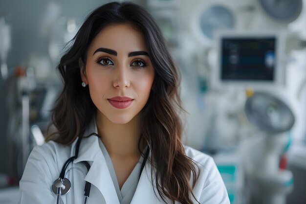 Foto een mooie vrouwelijke dokter in een ziekenhuis.