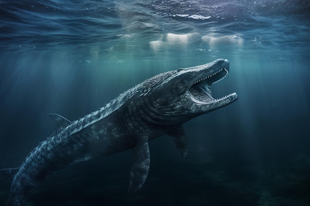 Een Mosasaurus zwemt in de oceaan