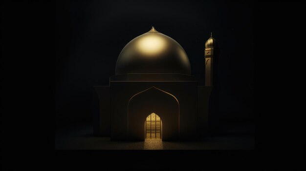 Een moskee met een koepel in het donker