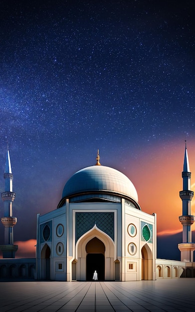 Een moskee met een ster op de achtergrond