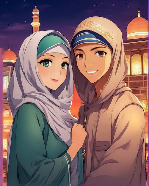 Een moslimmeisje en een moslimjongen samen en die hun liefde uiten