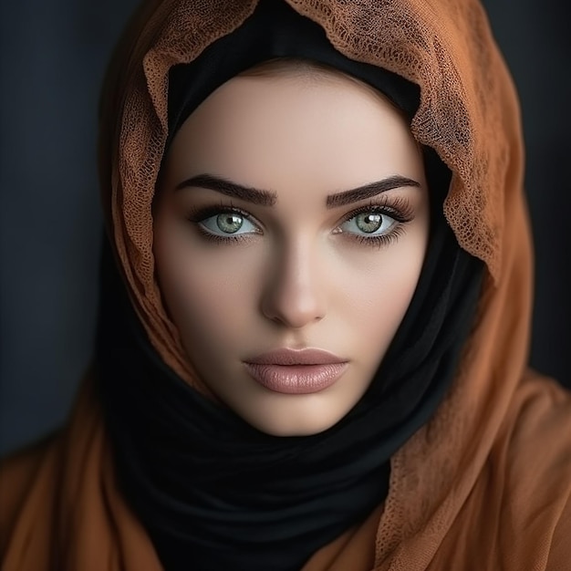 Een moslimvrouw make-upmodel advertentie huidverzorging gloeiende gezichtshuid met hijab