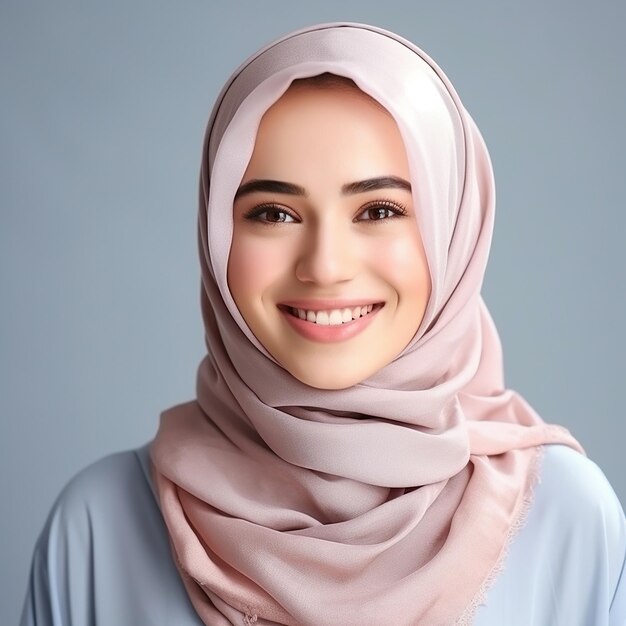 Een moslimvrouw make-upmodel advertentie huidverzorging gloeiende gezichtshuid met hijab