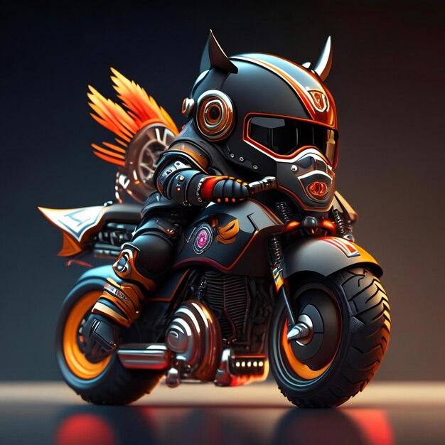 een motorfiets met een draak achterop en vleugels achterop.