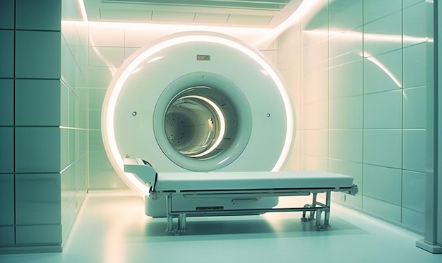 Een mri-machine staat in een witte kamer