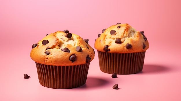 een muffin met chocoladestukjes erop.