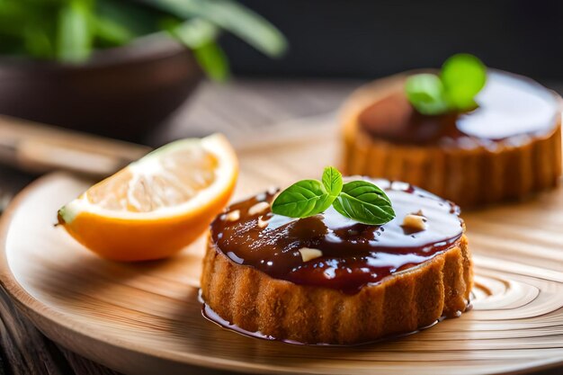 een muffin met een schijfje munt erop