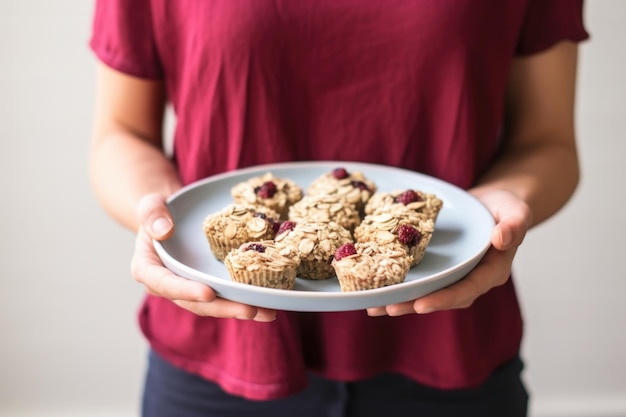 Foto een muffinplaat vasthouden