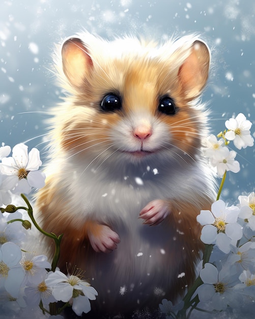 een muis die in een bloementuin staat