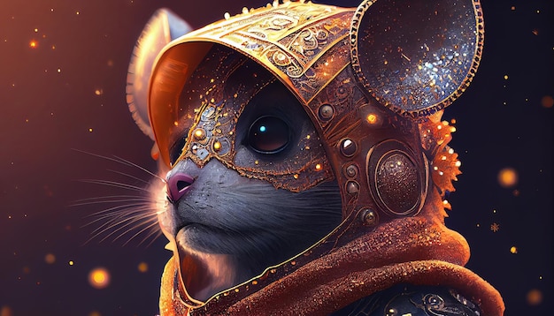 Een muis in een gouden helm