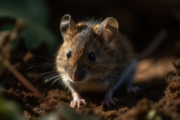 Een muis in het donker met een donkere achtergrond