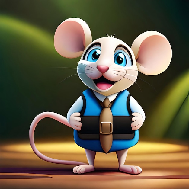 Een muis met een blauw vest met een aktetas.