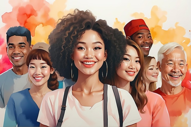Een multi-etnische groep mensen glimlacht illustratie