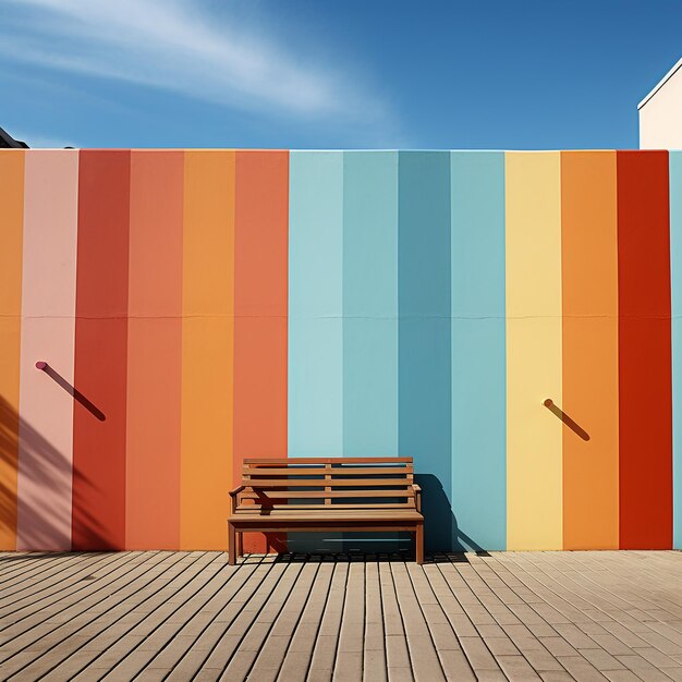 Een muur met een blauwe en oranje streep