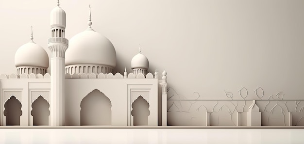 Een muur met een moskee en een bord met de tekst 'Islam' Witte achtergrondafbeelding van hoge kwaliteit
