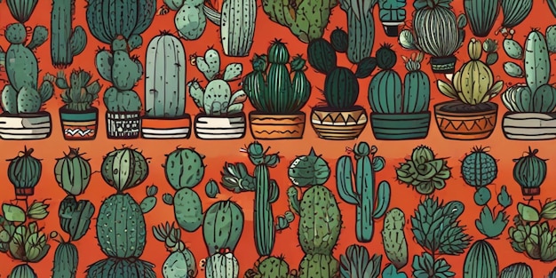 een muur met een patroon van cactus en cactus