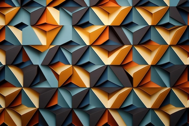 Een muur met een patroon van driehoeken en het woord "kubus" erop