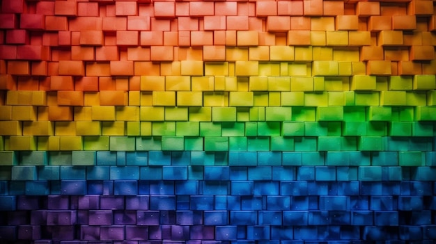 Een muur met een regenboog gekleurde achtergrond van het baksteenpatroon