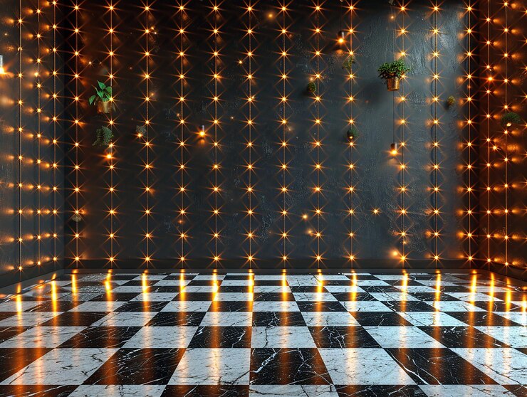 Foto een muur met lichten en een muur met lampen erop