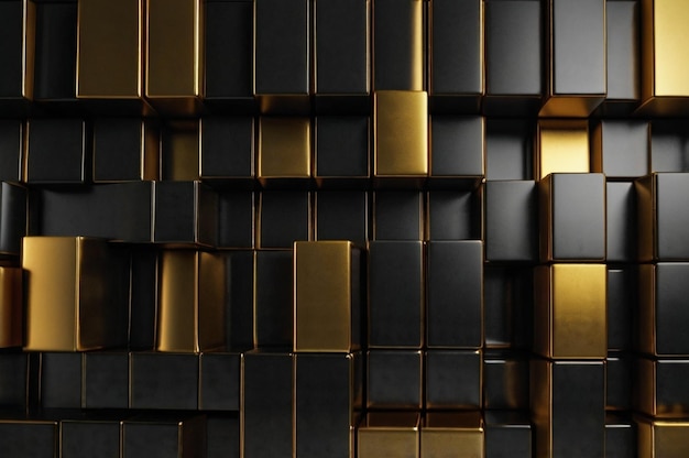 een muur van gouden staven met gouden en zwarte vierkanten