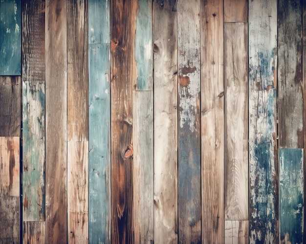 Een muur van hout met verschillende kleuren en texturen