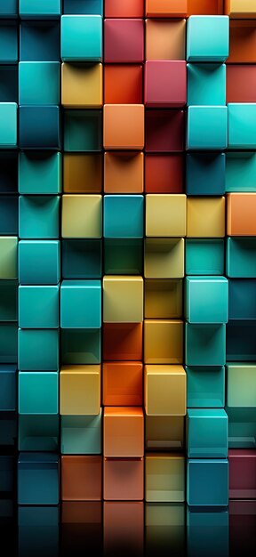 een muur van kleurrijke kubussen met een die het woord op de bodem zegt