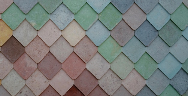 Een muur van tegels met een patroon van verschillende kleuren.