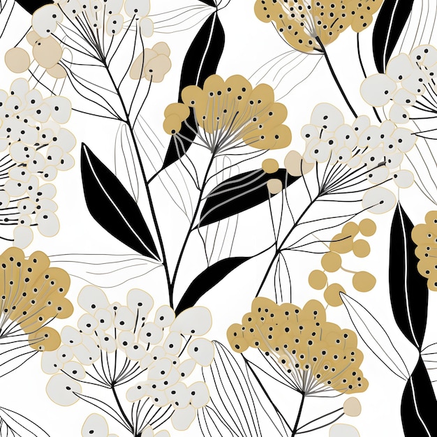 Een naadloos patroon met bloemen en bladeren.