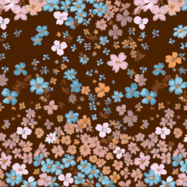 Een naadloos patroon met bloemen op een bruine achtergrond.