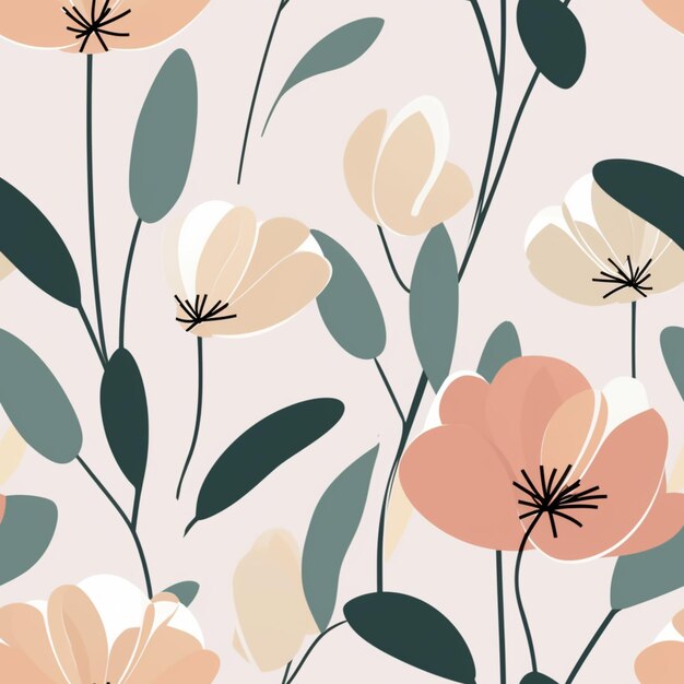 Een naadloos patroon met bloemen op een roze achtergrond.