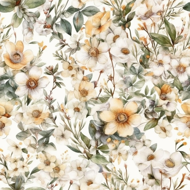 Een naadloos patroon met bloemen op een witte achtergrond.